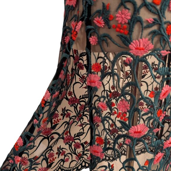 Moulinette Soeurs Womens Size S Green Pink Floral Embroidered Mesh Tunic Dress - Picture 7 of 11